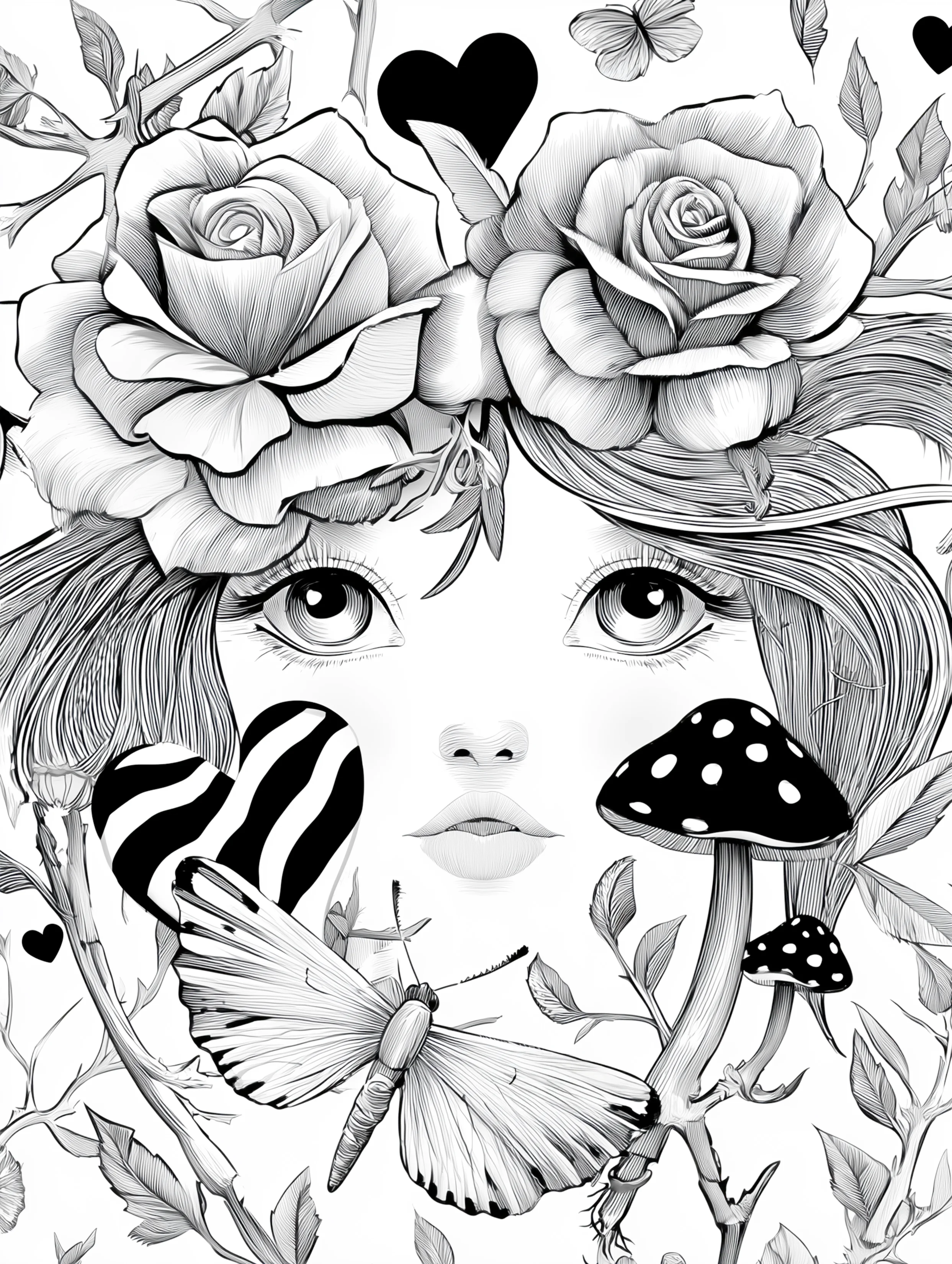 Free printable beautiful fairy coloring page featuring a dark mushroom fairy